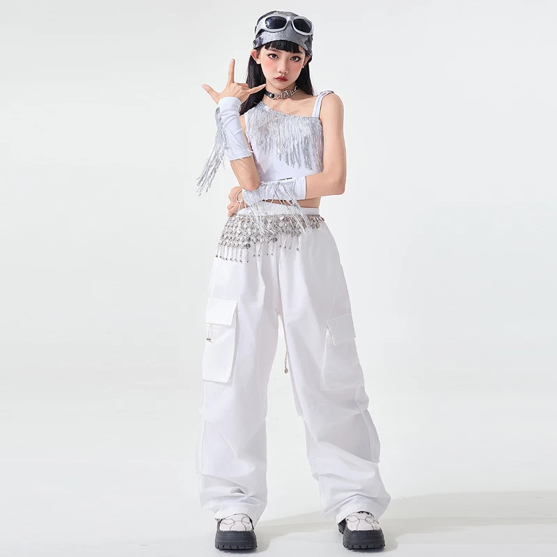 Mode filles Performance Kpop tenues enfants Jazz danse Costume Hip Hop vêtements rue costumes haut à franges pantalon Rave Wear SL13260