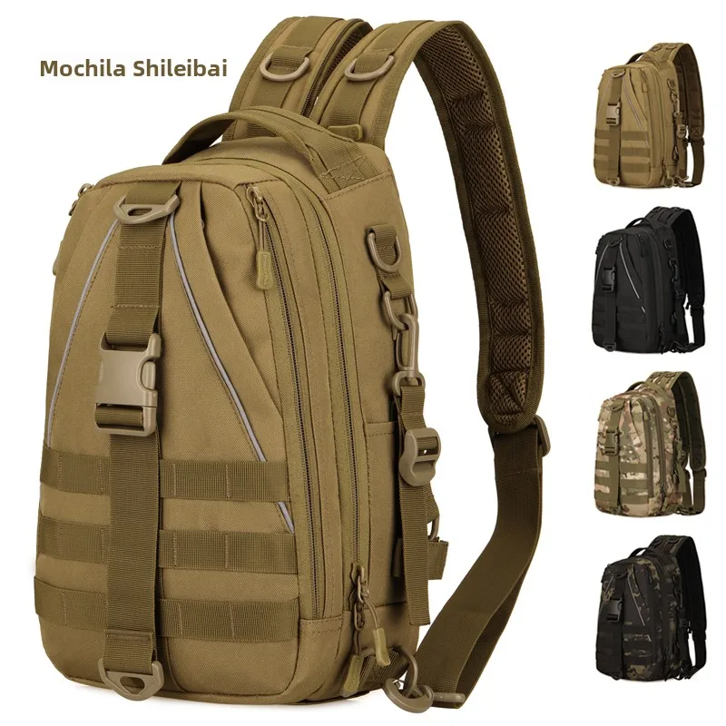 outdoor-tactical-fishing-backpack-double-shoulder-crossbody-men's-chest-bag-sporty-polyester-zipper-closure-oxford-cloth