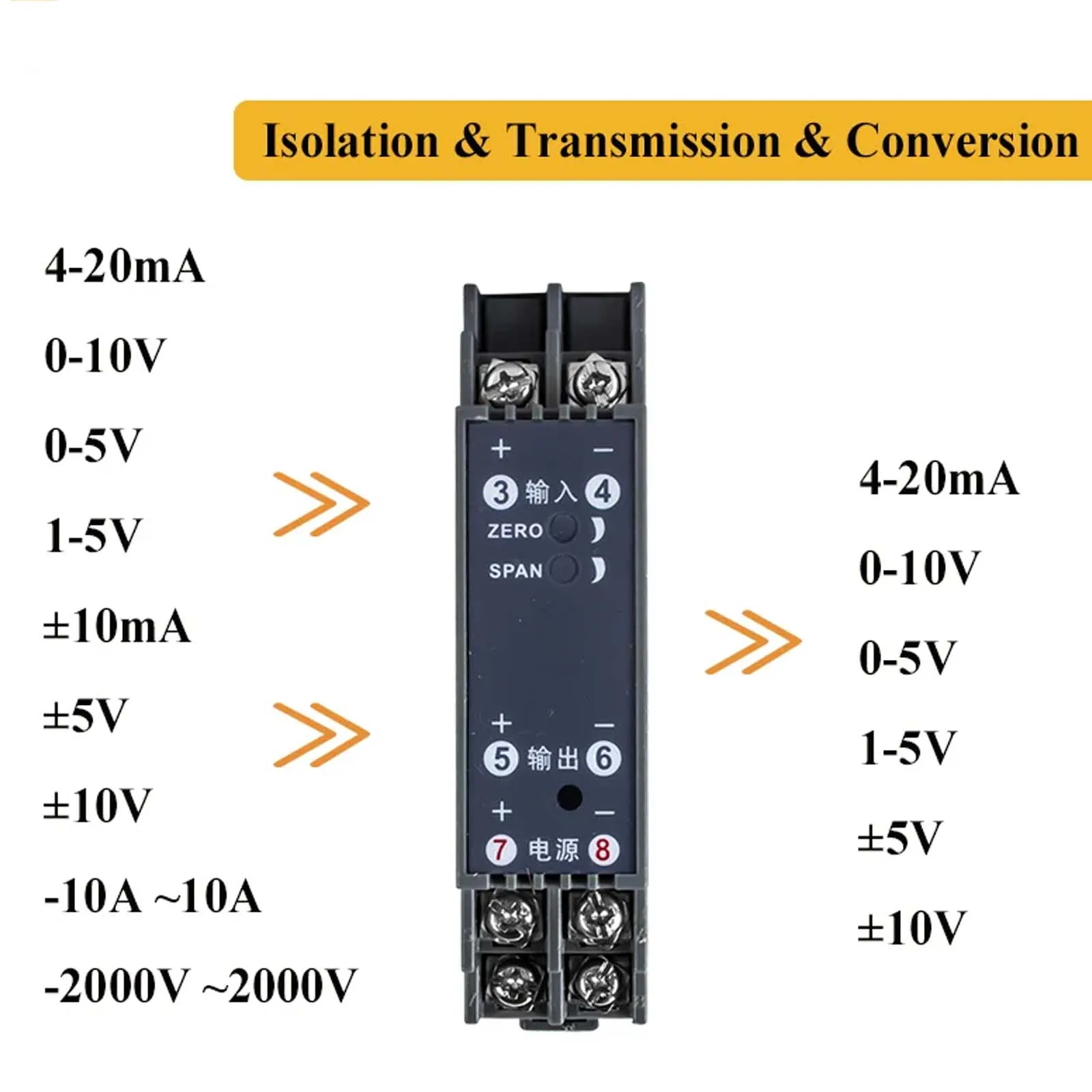 DC Voltage Transmitter Analog Signal Isolator 0-75mV 0-10V 4-20mA Current Conversion Transducer