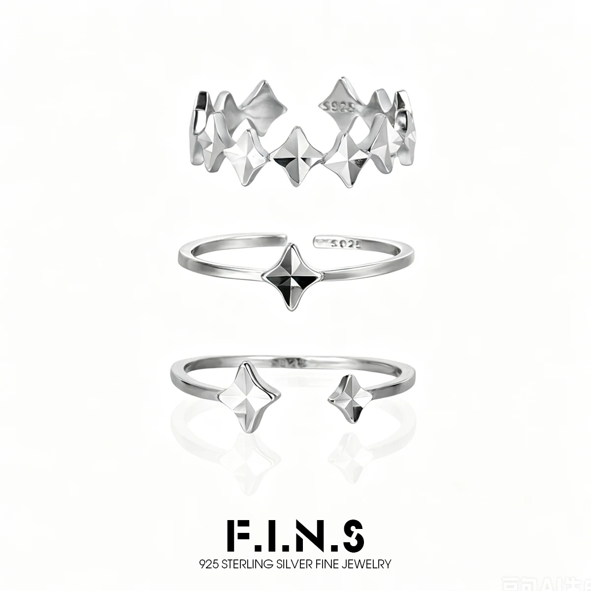 F.I.N.S Original Star-Shaped S925 Sterling Silver Ring Luxury Minimalist Single Multi Four-Pointed Stars Stackable Finger Jewel