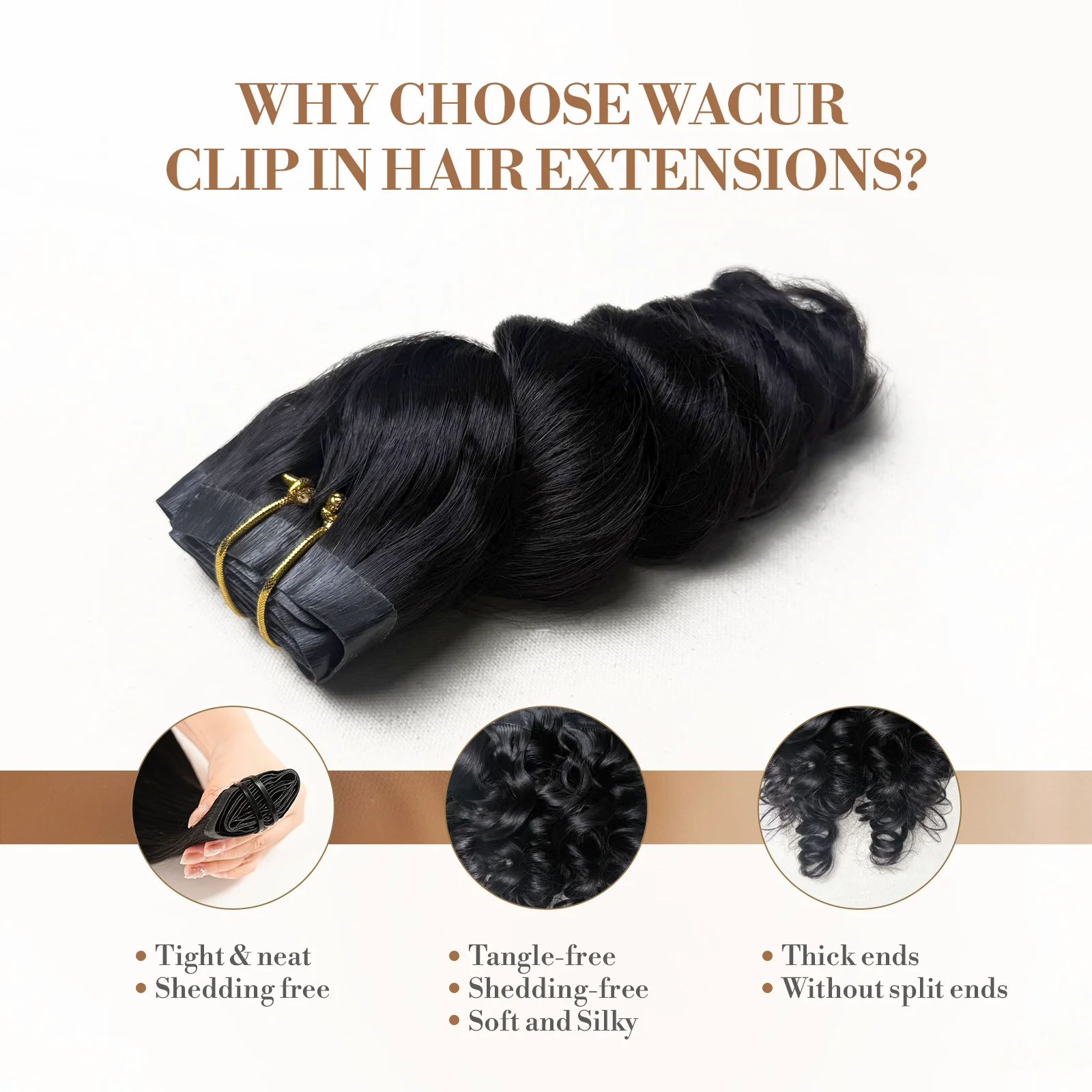 Ekstensi Rambut Clip in PU Tak Terlihat Model Loose Wave, Rambut Asli Warna Hitam Alami # 1B Machine Remy Hair Pieces Clip On 110g 6pcs/set