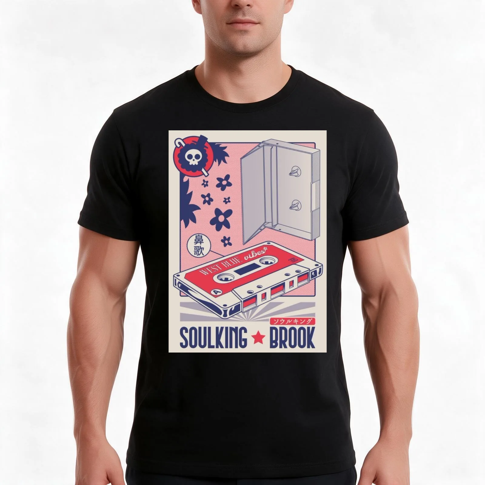 Soulking Brook Vibes T-Shirt, Summer Casual Cotton Tee, Oversized Streetwear Tops, Vintage Graphic Print, Loose Fit Short Sleeve
