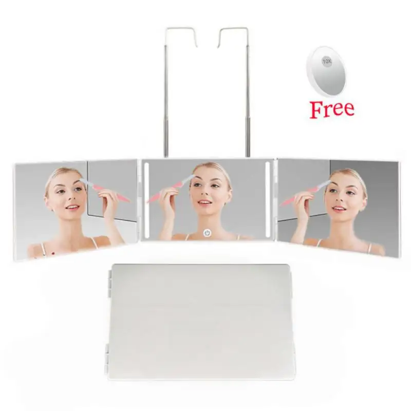 3 Way Mirror for Hair Cutting with Lights 360 Trifold LED Lights Rechargeable Mirror for Hair Coloring, Braiding DIY Haircut