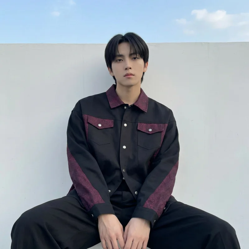 

Retro American Design Snake Skin Patchwork Collar Jaet Loose Workwear Color Blo Kaha Coat for Men And Women Trendy Brand