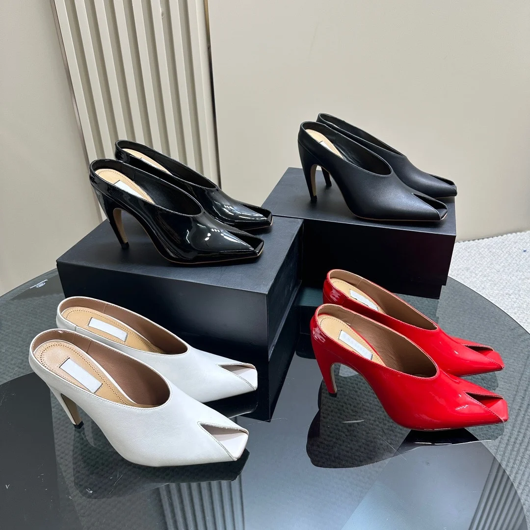 

Летние туфли с рыбьим ротом, тонкие каблуки с французским квадратным носком, новый кожаный темперамент, полутапочки с открытым носком, женские сандалии