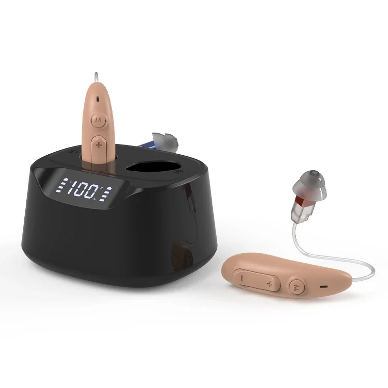 Intelligence 16 Channels RIC Bluetooth 45dB Gain Broadband Response Mini Rechargeable Hearing Aids for Seniors