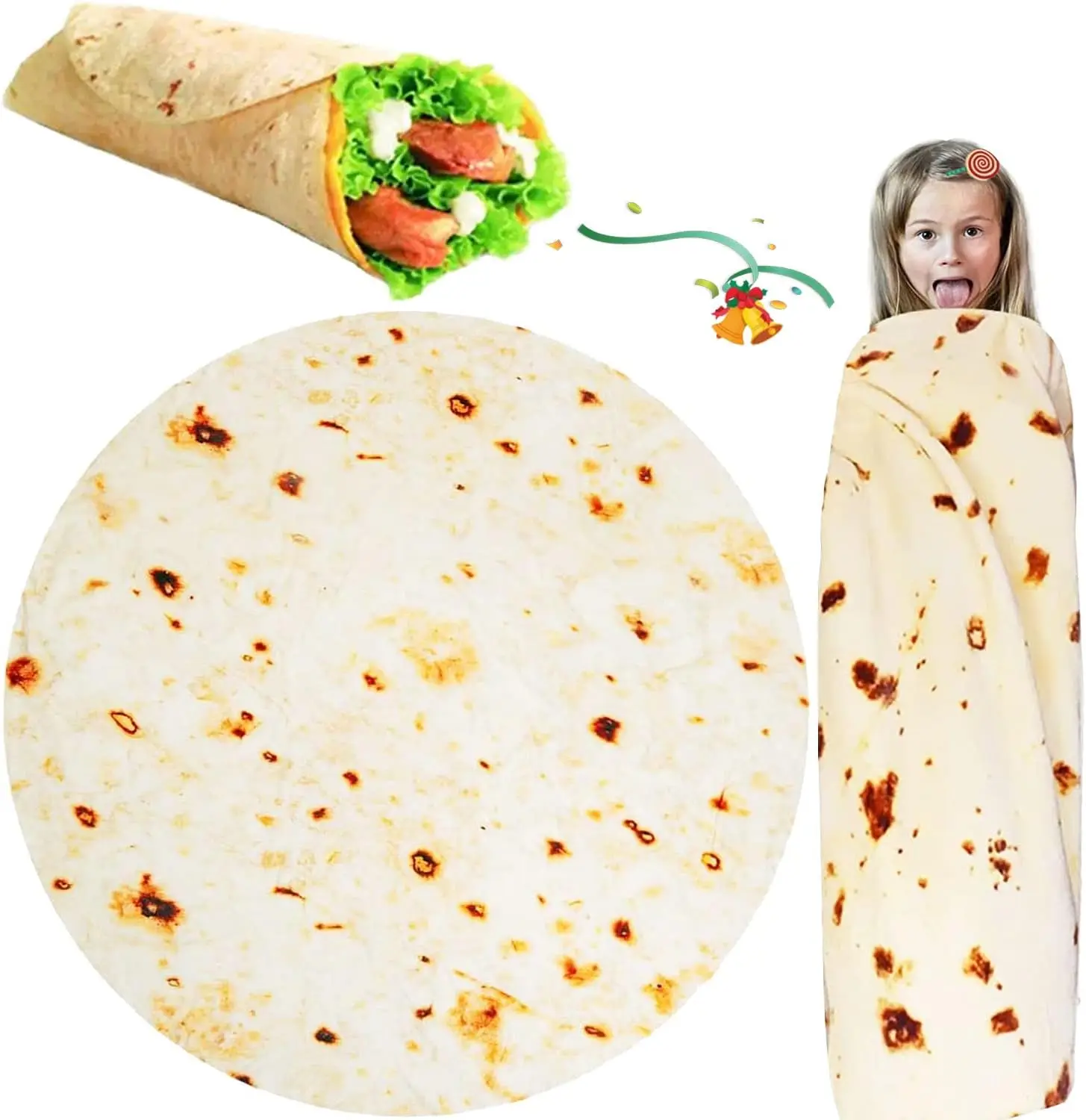 Tortilla Burrito Blanket for Adult Men Women Funny Novelty Gag Food Throw Blanket Trendy Stuff Flannel Taco Wrap Blanket  Decor(