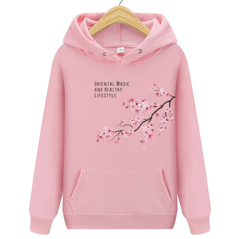 2024 Men\'s and Women\'s Hoodie Fleece Fleece Autumn One Plum Blossom Printed Hooded Sweatshirt Hip Hop Street Wear Pullover