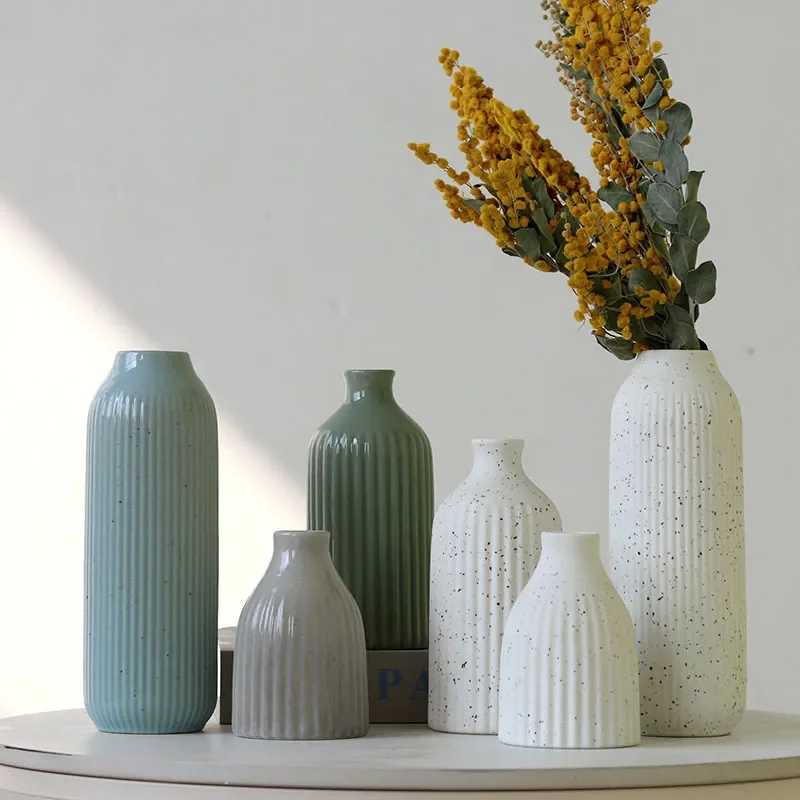 for Nordic Ceramic Vertical Pattern Dried Flower Vase Home Ornament for Jingdezhen Creative Vase Soft Decoration Jewelry