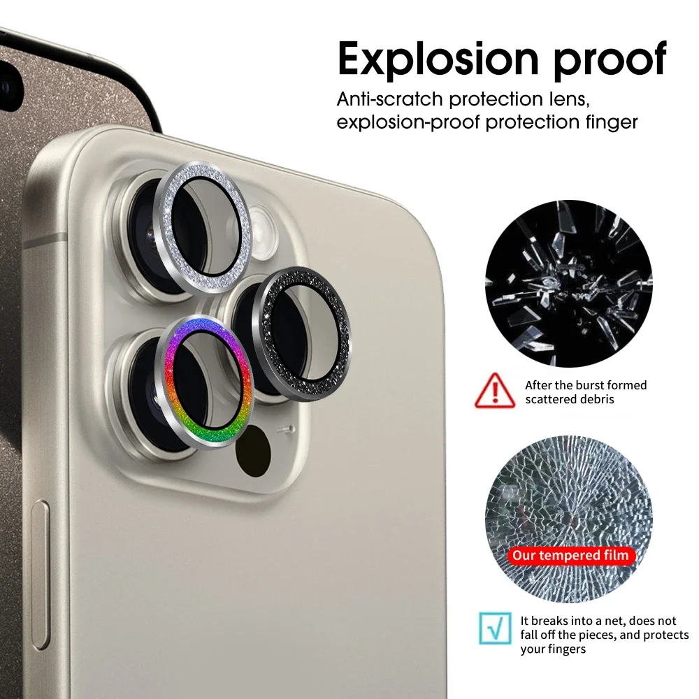 New Diamond Camera Cover Film For iPhone 15 Accessories Camera Lens Tempered Glass Protector Films For iPhone 15 Plus Pro Max