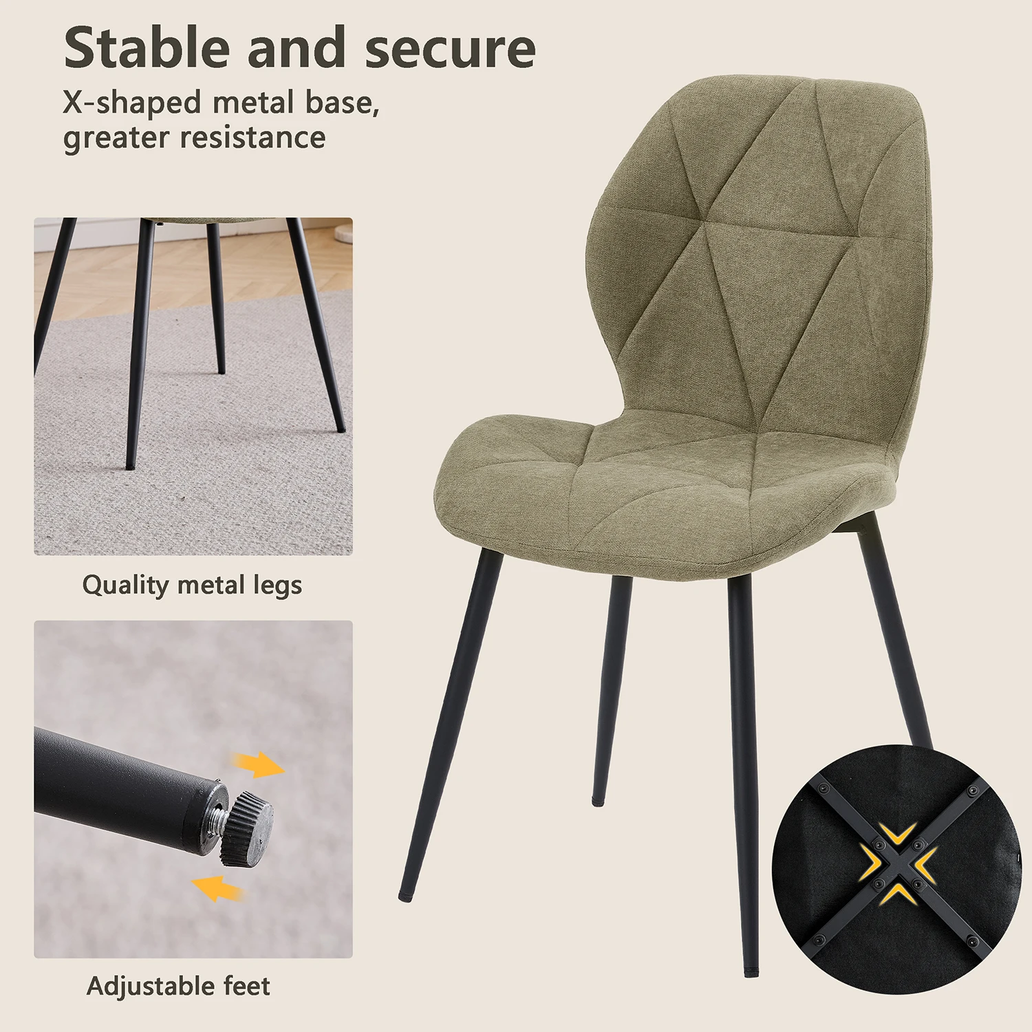 GrandCA HOME Set mit 2/4/6 modernen Esszimmerstühlen, gepolstert, mit Leinenstoff bezogen, minimalistische Bürostühle für Küche und Esszimmer – Detail 20