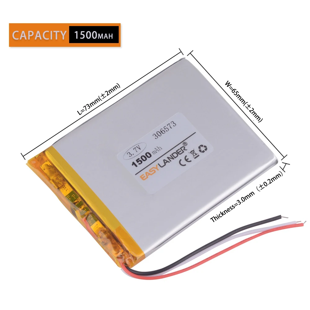 3 lines 306573 3.7V 1500mAh Lithium Lipo Polymer Battery For Vedio E-Book Digma 660 E629 E630 BOYUE C61 mini t6lhd lite