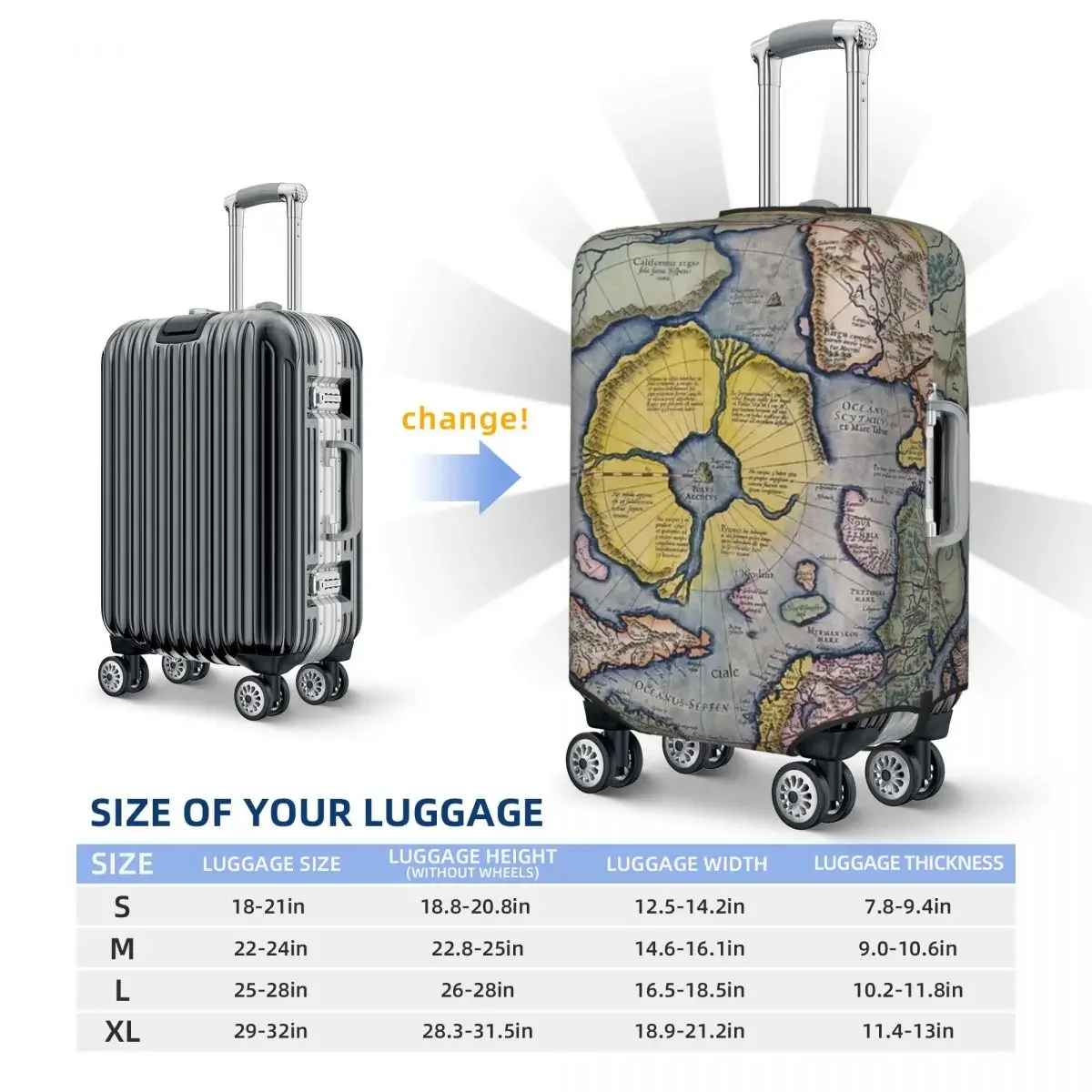Map Of The North Polar Regions  Luggage Protective Dust Covers Elastic Waterproof 18-32inch Suitcase Cover Travel Accessories