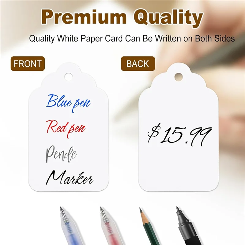 Etiquetas de precios de ABFN-1000 PCS con cuerda adjunta, etiquetas colgantes de 1,77 x 1,1 pulgadas con cuerda adjunta, etiquetas de nombre para bolsos y ropa