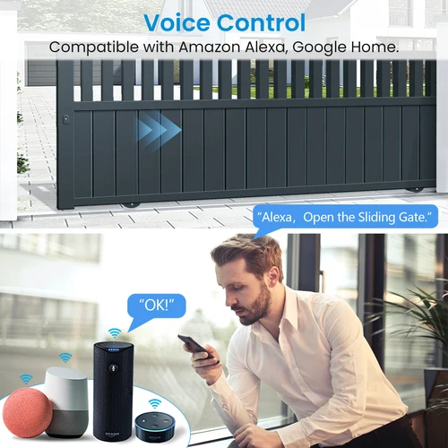 Imagen 2 del producto Controlador de abridor de puerta corredera QCSMART, Sensor de puerta impermeable IP65, carga USB, funciona con Tuya Smart Life, Google Home, Alexa
