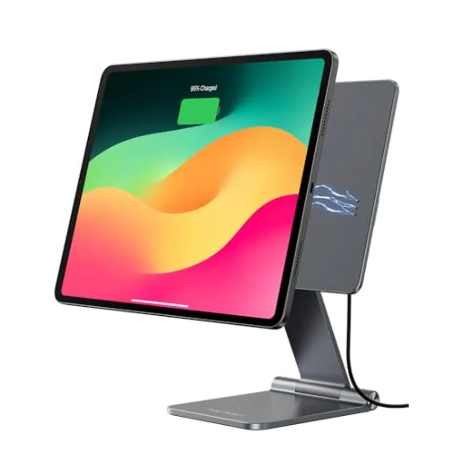 

Магнитная беспроводная зарядная подставка для iPad Pro/Air 11 M2 M3 M4 из алюминиевого сплава, складной держатель для планшета, регулируемая настольная подставка