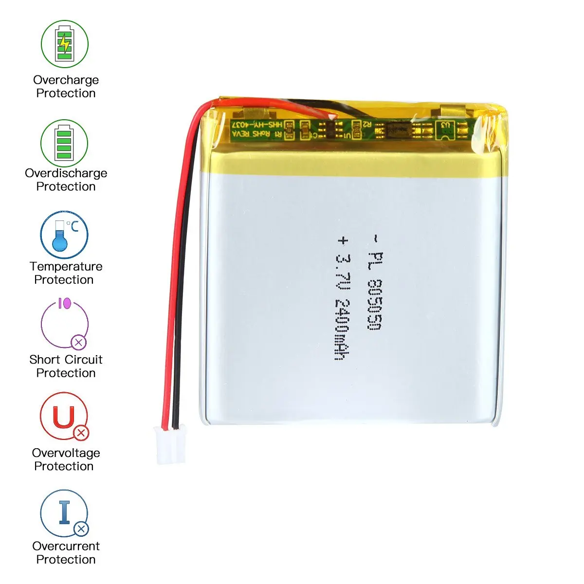 3.7V 2400Mah 805050 Oplaadbare Lipo Batterij Lengte 52Mm