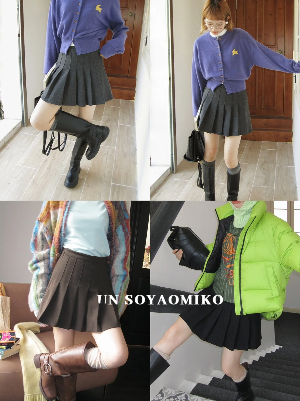 

Юбка А-силуэта с высокой талией из тонкой шерстяной ткани с плиссировкой для молодых женщин, винтажная короткая юбка в студенческом стиле