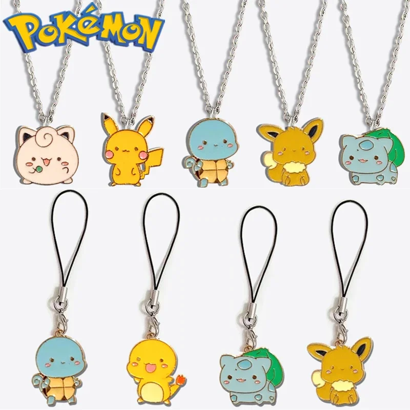 Pokemon Necklace Pikachu Lanyard Short Phone Pendant Eevee Charmander Jigglypuff Squirtle Bracelet Kawaii Birthday Gift