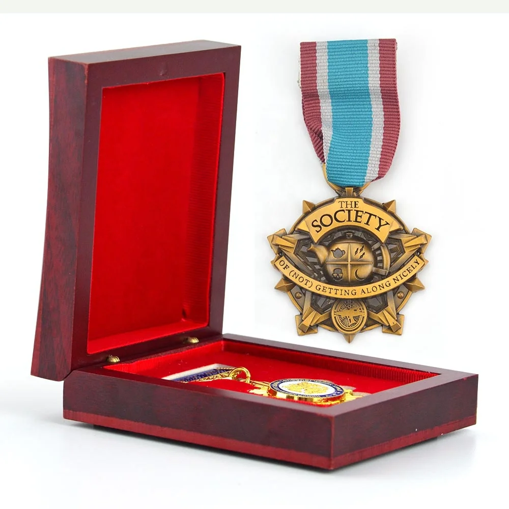 Customized commemorative medals from Chinese factories, high-quality double-sided electroplated ancient gold medals with ribbon