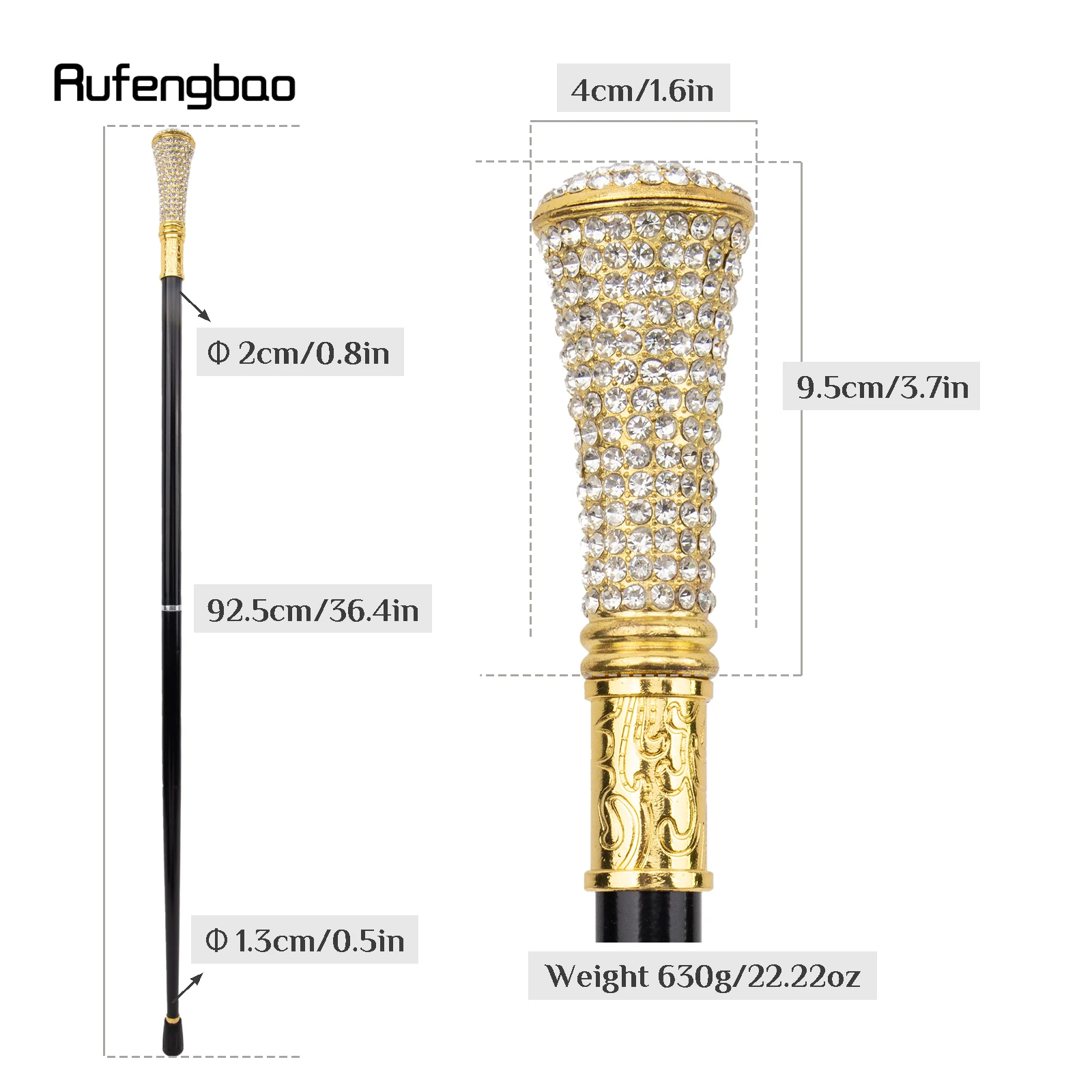 White Artificial Diamond Walking Cane Fashion Decorative Stick Gentleman Elegant Cane Crosier 92.5cm Performance Stage Cane