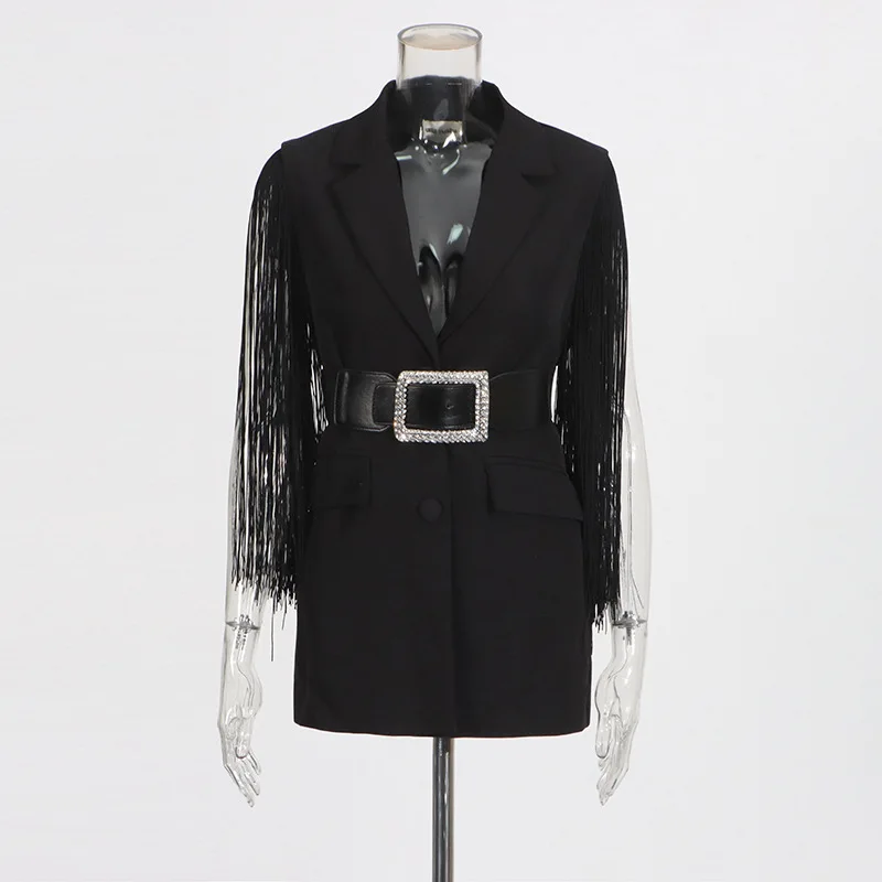 Superaen solto sem mangas blazer 2025 nova emenda borla design blazer feminino verão cinto jaqueta casaco