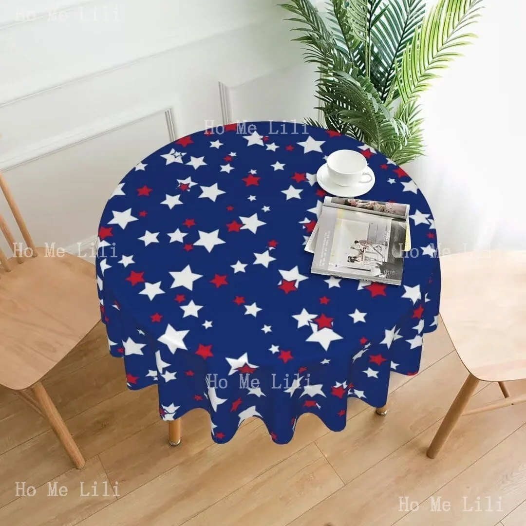 Patriotic Blue And Red Stars Table Cloth Memorial Day Independence Day Table Cover Polyester Fabric Farmhouse Decorative