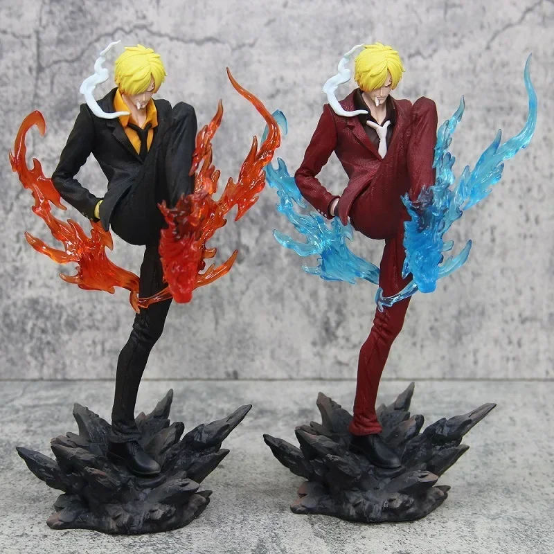 Modèle de figurine d'anime à effets spéciaux, One Piece, Gk Sanji, posture debout, coup de pied de démon rouge et bleu, statue d'ornement, cadeaux jouets, 24cm