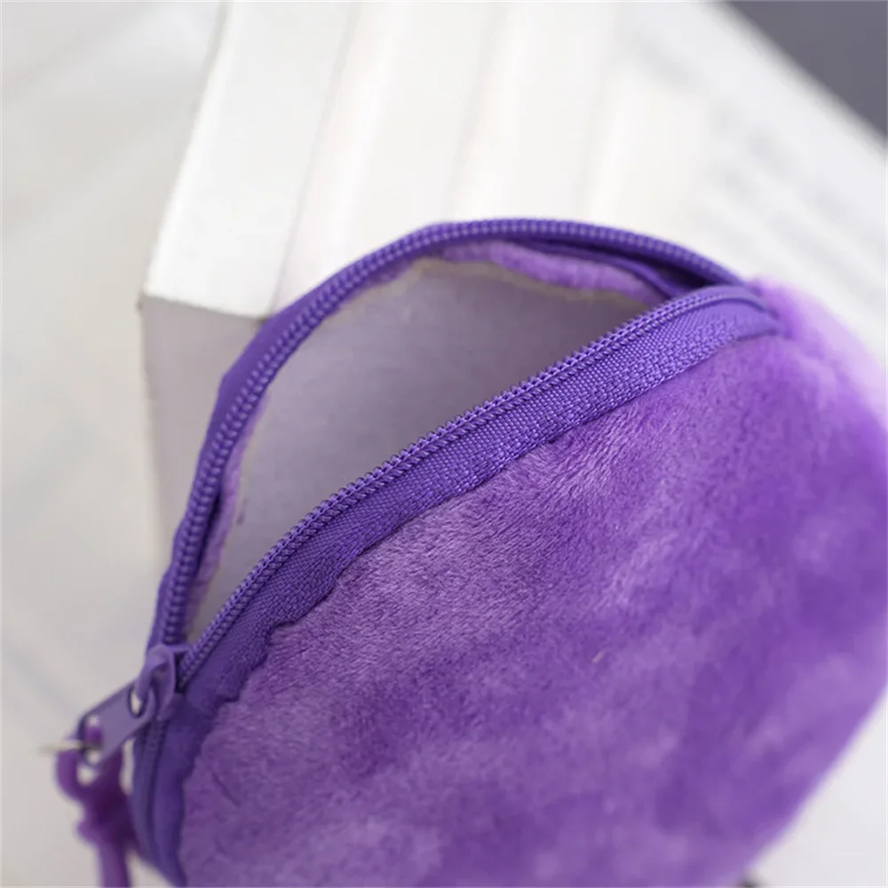 Cute Women's Solid Velvet Round Wallet Minimalist Coin Pouch ID Card Keychain Gift Bag