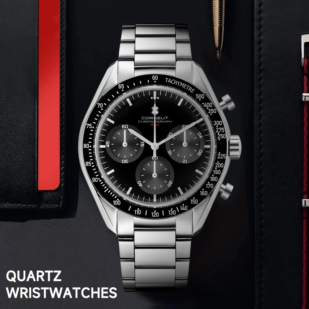 Custom Logo Diy Glow Watchs 40mm Vk63 Quartz Movement Watch Man Waterproof Mens Quality Luxury Mineral Glass Time Running Second