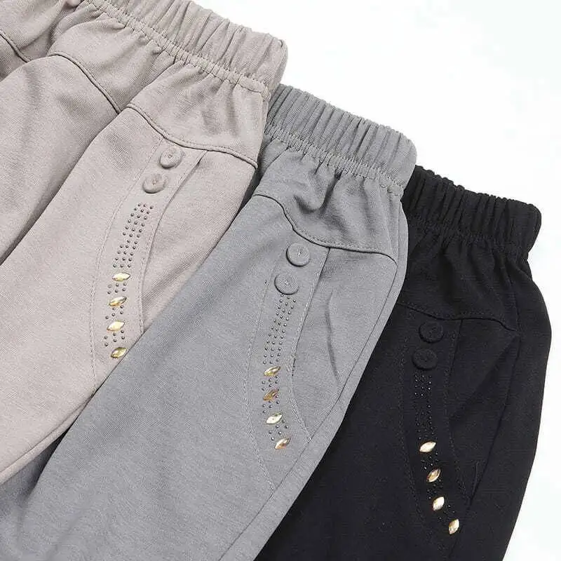 Middle-aged Women Pants Mother Casual Loose Straight Pants Summer 2025 New Solid Color Elastic High Waist Trousers