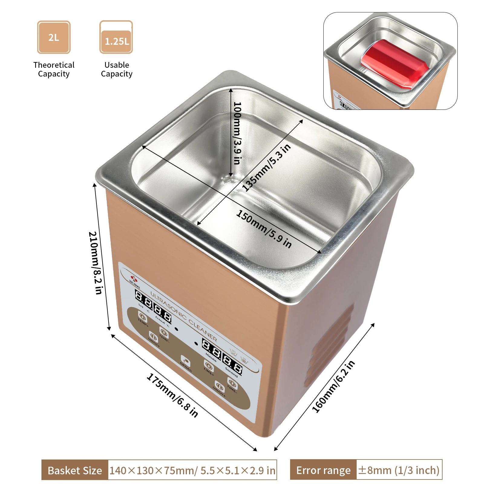 2L Ultrasonic Cleaner, 40kHz Ultrasonic Bath, Cleaning Machine For Jewellery, Glasses, Phone parts, Filters, Coins, Small Parts