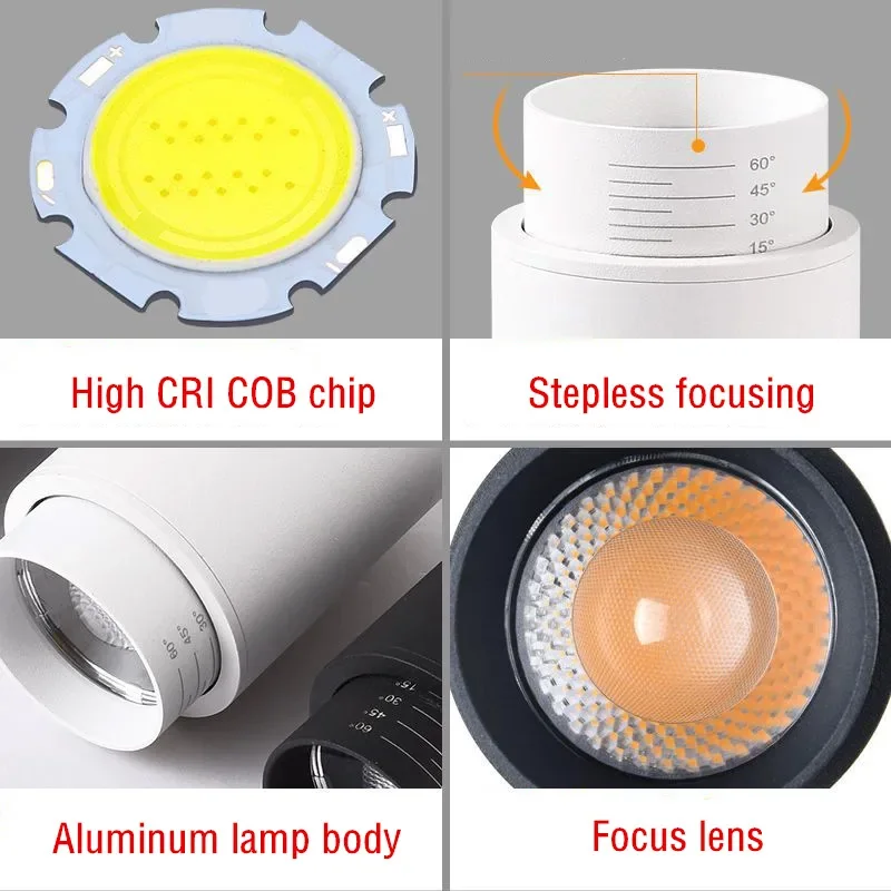 Foco de luz Led descendente regulable, luz de pista montada en superficie, lámpara LED COB de fondo, iluminación interior de techo, 5w, 7w, 9w