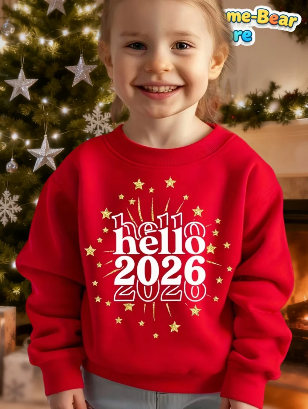 

Толстовка для детей, толстовка с круглым вырезом, Hello 2026, новогодний детский подарок, с длинными рукавами для мальчиков и девочек, осенняя модная праздничная детская одежда