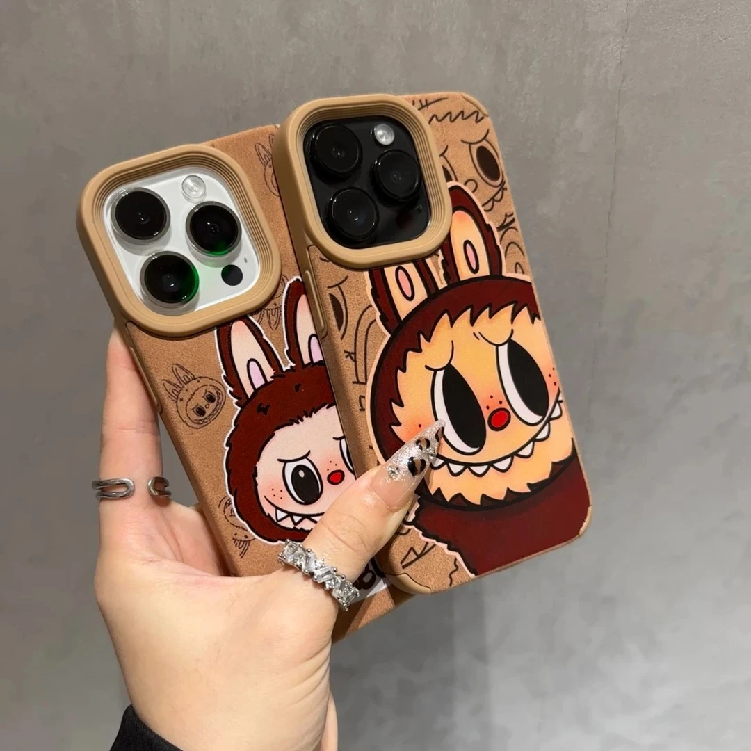 Cute Retro Labubu Cartoon Phone Case For iPhone 13 14 15 16 Pro Max Promax 16Pro 16ProMax Silicone Protective Cover Xmas Gifts