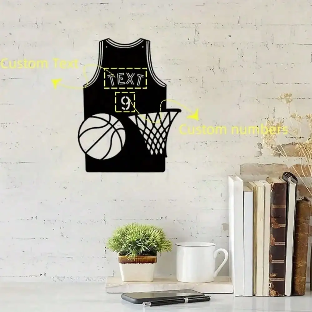 

Custom Metal Basketball Jersey Wall Decor with Hoop - Personalized Numbers for Home Office