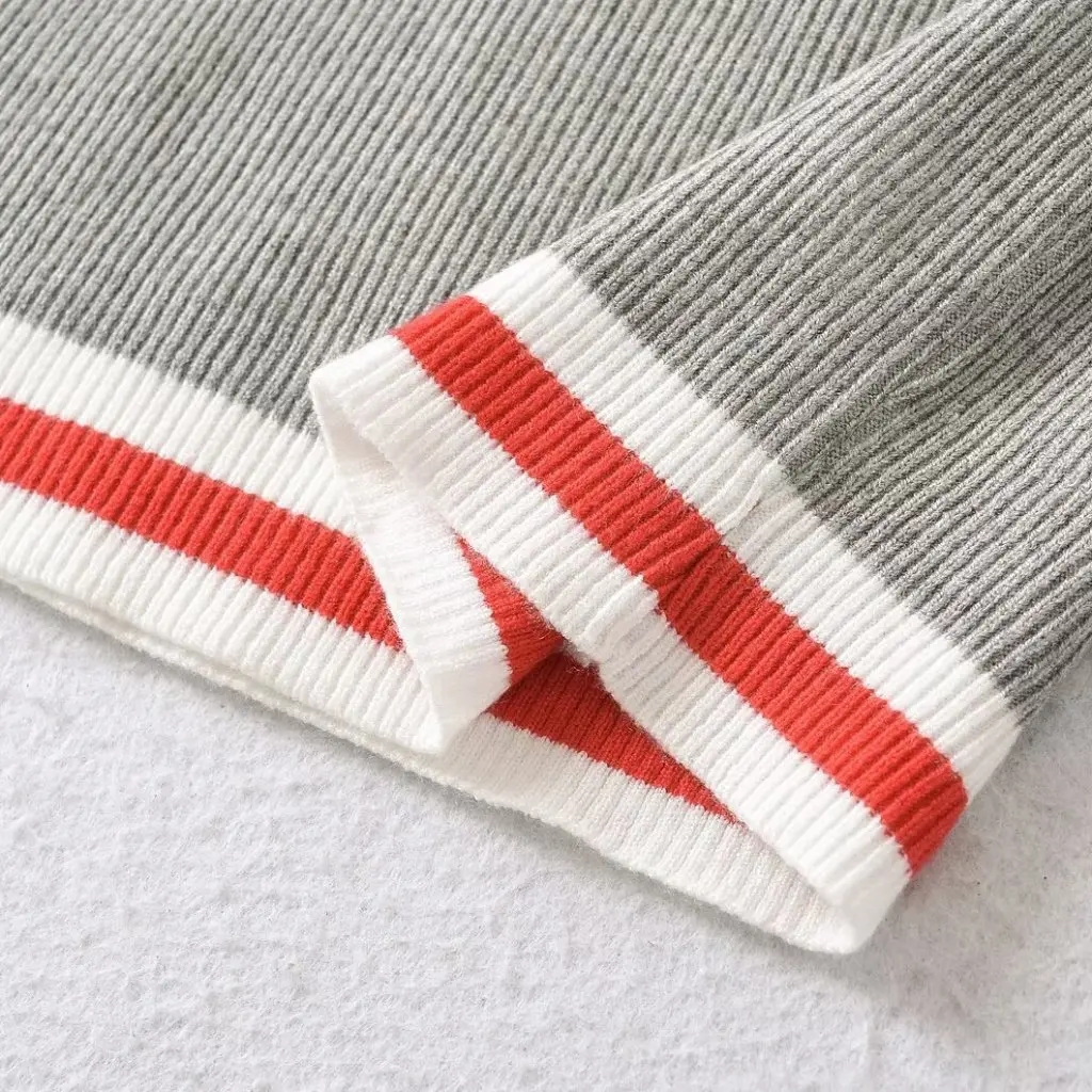 

American Retro College Style Long Sleeve Knitted Sweater Women's Polo Contrast Color Spring New Fashion from
