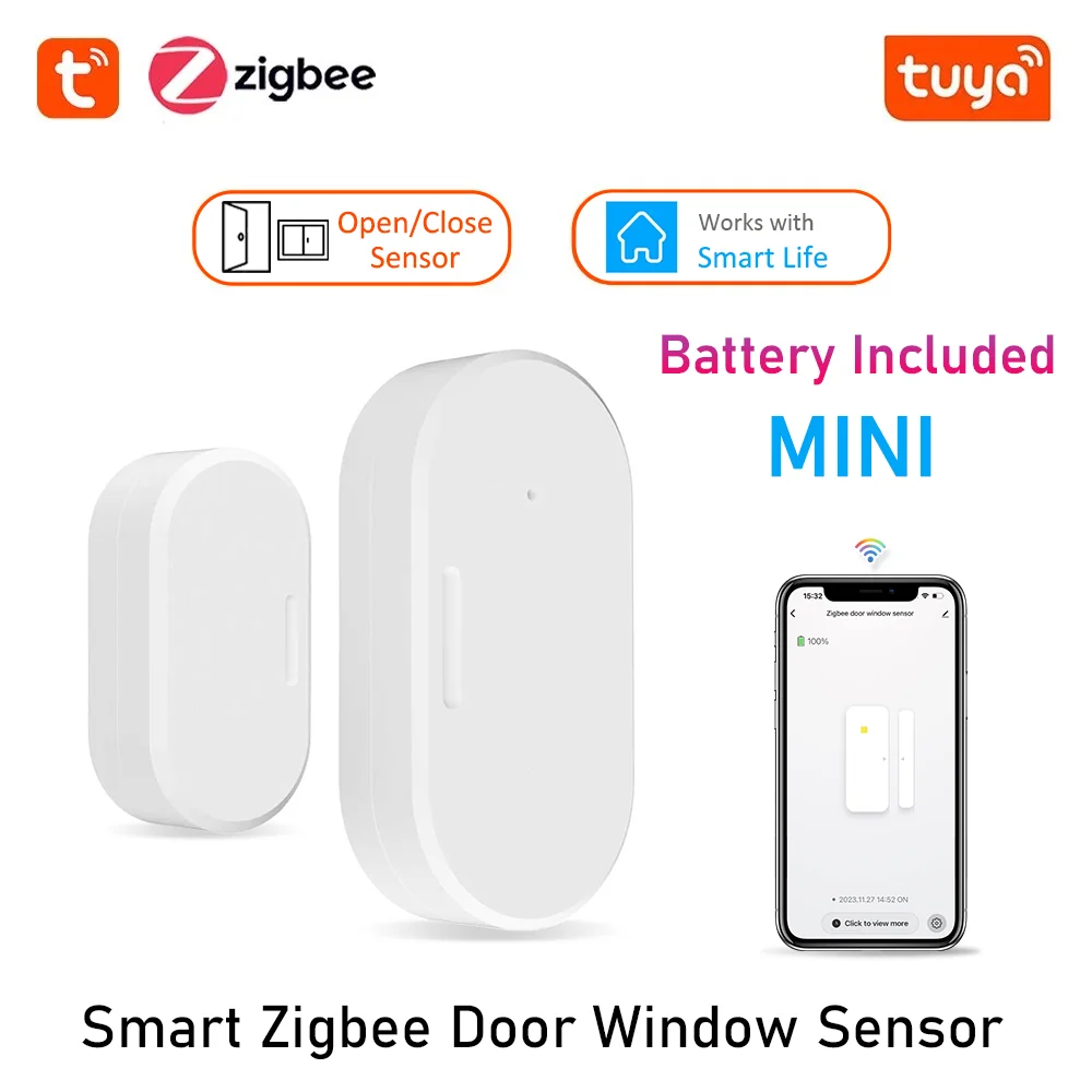 

Tuya Zigbee Door Sensor Smart Home Security Window Detector Alarm System Open Closed Door Magnetic Contact Sensor Support Alexa