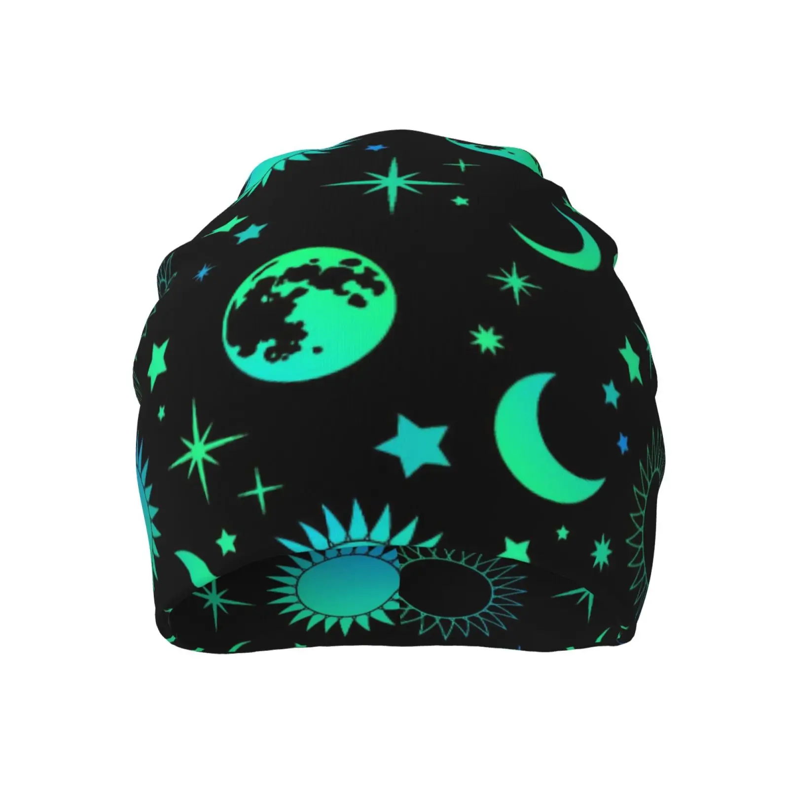 Retro Neon Green Mysterious Sun Moon Knitted Hat Soft and Comfortable Adult Fashion Outdoor Activity Travel Knitted Hat