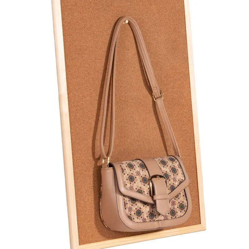 Woodland Wind Cork Tree Bark Print Saddle Bag Women's Crossbody Bag Button Shoulder Bag Small Square Bag Casual Daily Use
