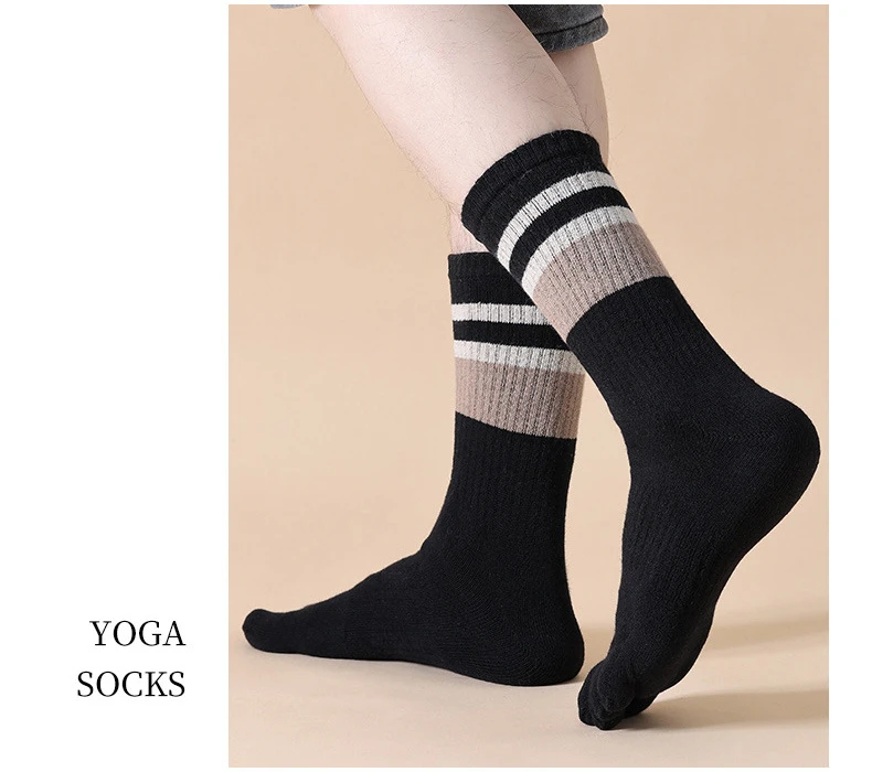 5 Paar Frottee-Zehensocken für Herren, Baumwolle, gestreift, dick, weich, elastisch, schweißabsorbierend, warm halten, Partykleid, lange 5-Finger-Happy-Socken – Detail 12