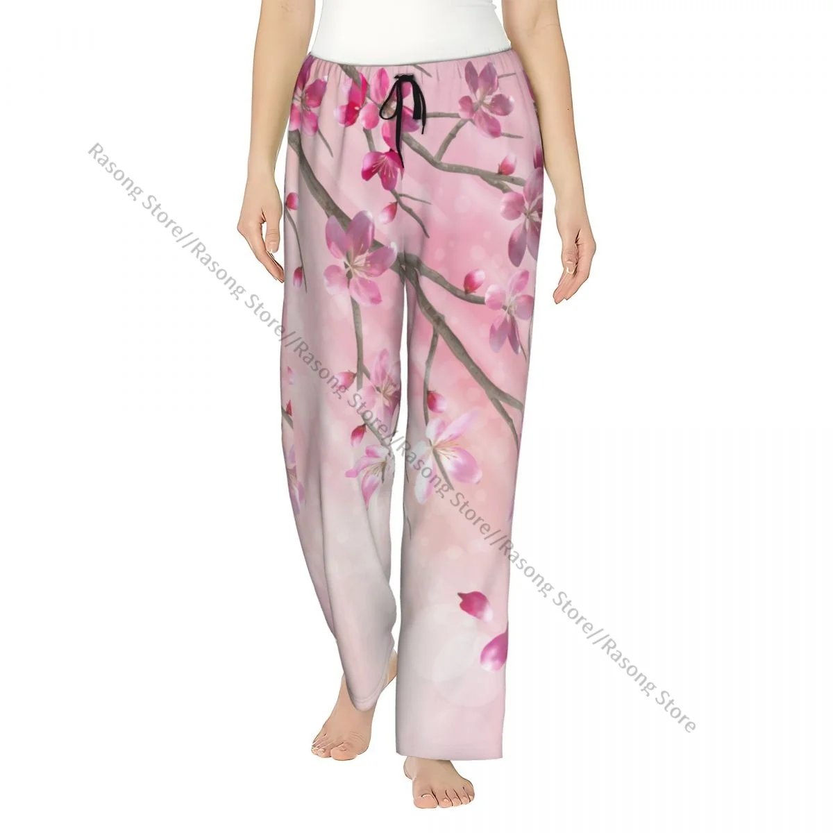 

Уютные фланелевые пижамные штаны для женщин, весенняя ветка дерева, штаны для сна с вишневым цветком, домашняя одежда для дома