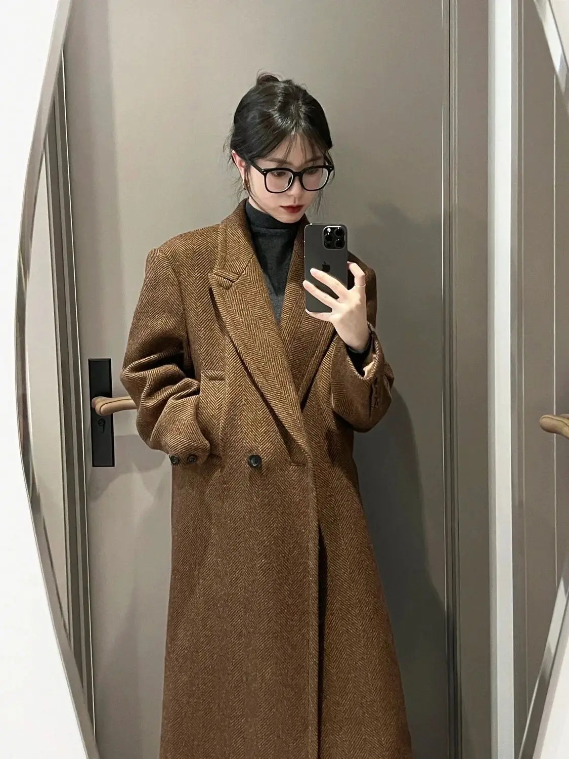 

Woolen Coat For Women 2025 Autumn/winter New Meilad Hepburn Korean Style Thick Woolen Coat