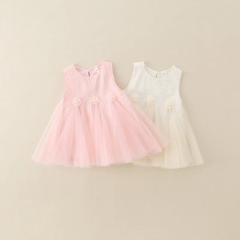 

2026Summer sleeveless dress for girls, new stylish summer style, solid color mesh princess dress