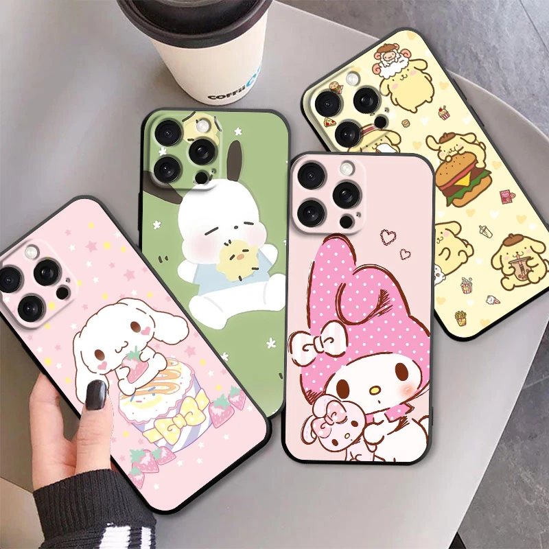 

Sanrio Cinnamoroll Pochacco For iPhone 15 14 13 12 11 XS XR X 8 7 SE Pro Max Plus Mini Black Soft Phone Case