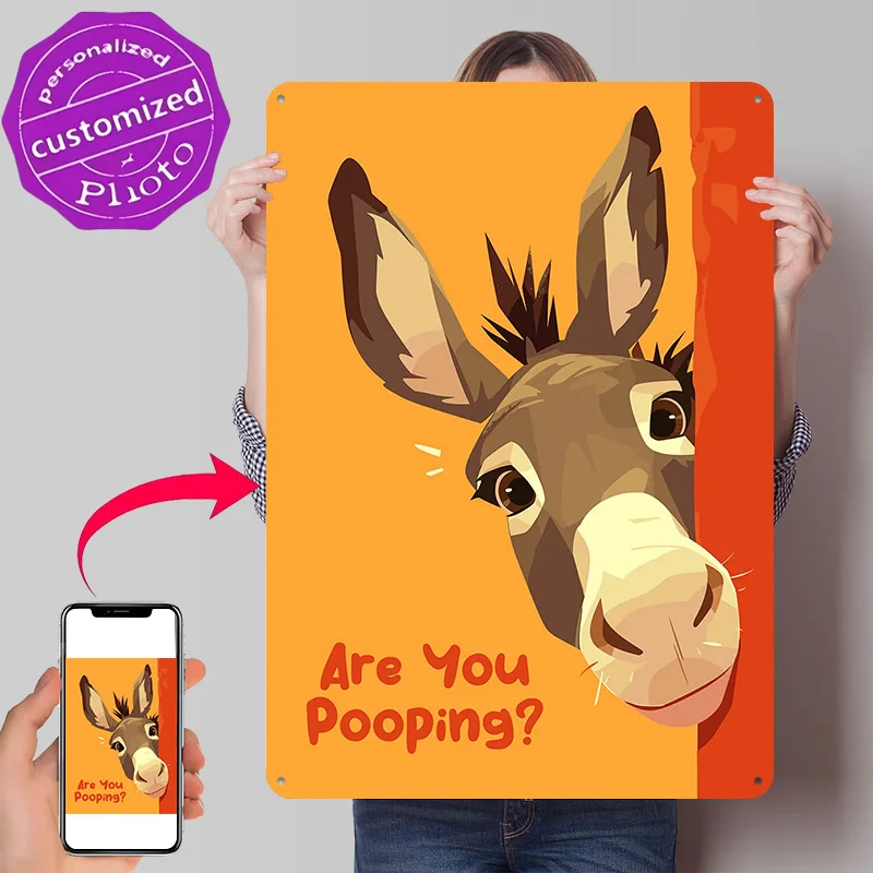 Funny Donkey Cartoon With Question 3D Printed Texture Poster Personalized Wall Art Retro Metal Tin Signs for Office Decor Room