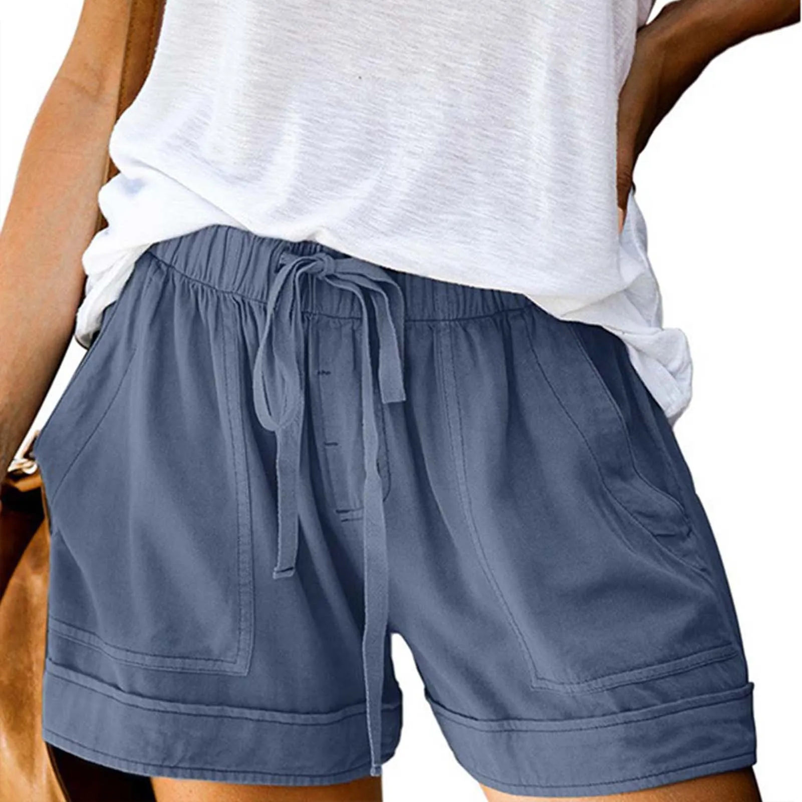 Female Casual Sweat Shorts All- Loose Solid Color Simple Design Suitable for Travel Vacation Surfing