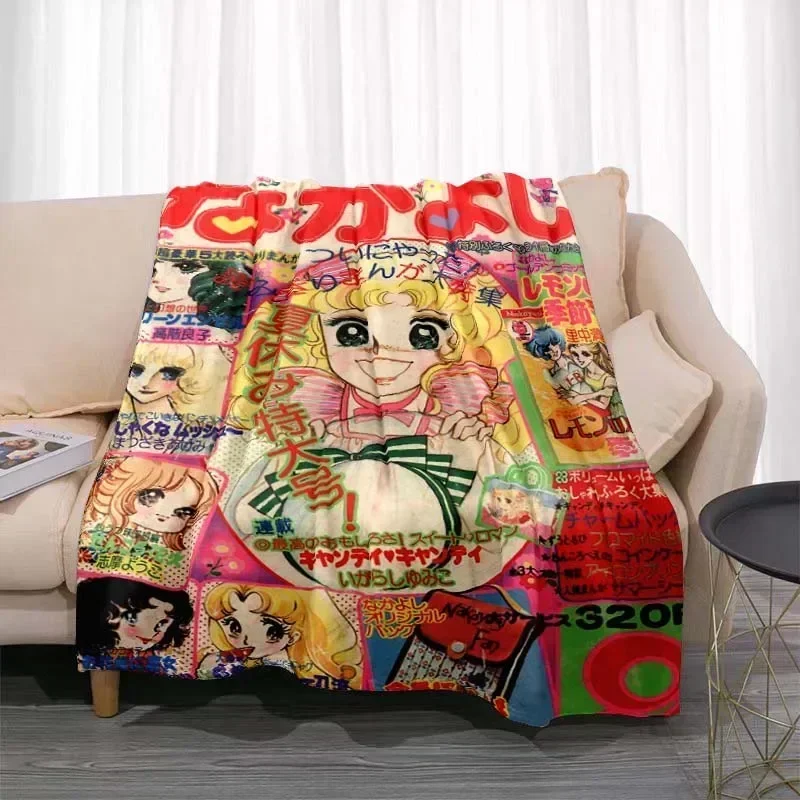 Anime CandyCandy Print Throw Blanket for Sofa Leisure Home Travel Picnic Office Soft AC Use Customizable Design