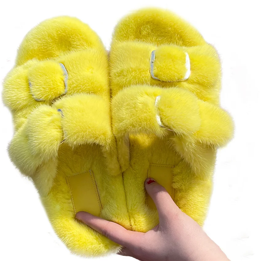 Ladies New Clogs Slippers 2025 Warm Comfortable Winter Shoes Women Designer Shoes Fashion Shoes For Women Mink Real Fur Slippers