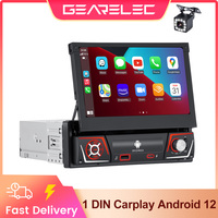 1 Din Car Radio Android 12 Carplay Car Multimedia Player Universal 7 Inch Retractable Screen GPS Navigation Bluetooth RDS WIFI